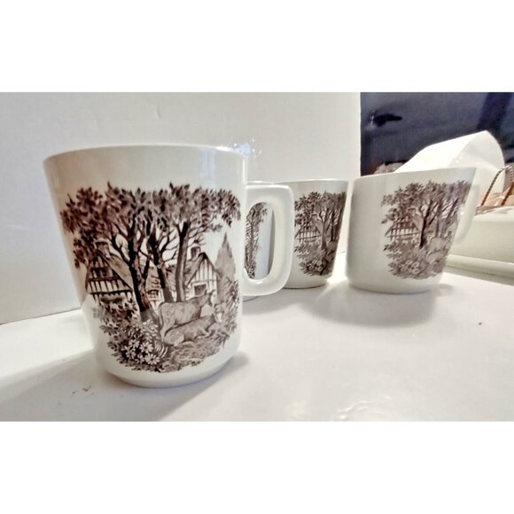 J.& G Meakin Romantic England Coffee Mugs Brown Ironstone set of 4 - Picture 5 of 12